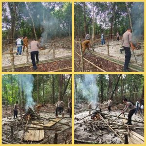 Pembongkaran dan Pembakaran Kelang Judi Sabung Ayam di Desa Telaga, Wilayah Hukum Polsek Binjai Hulu